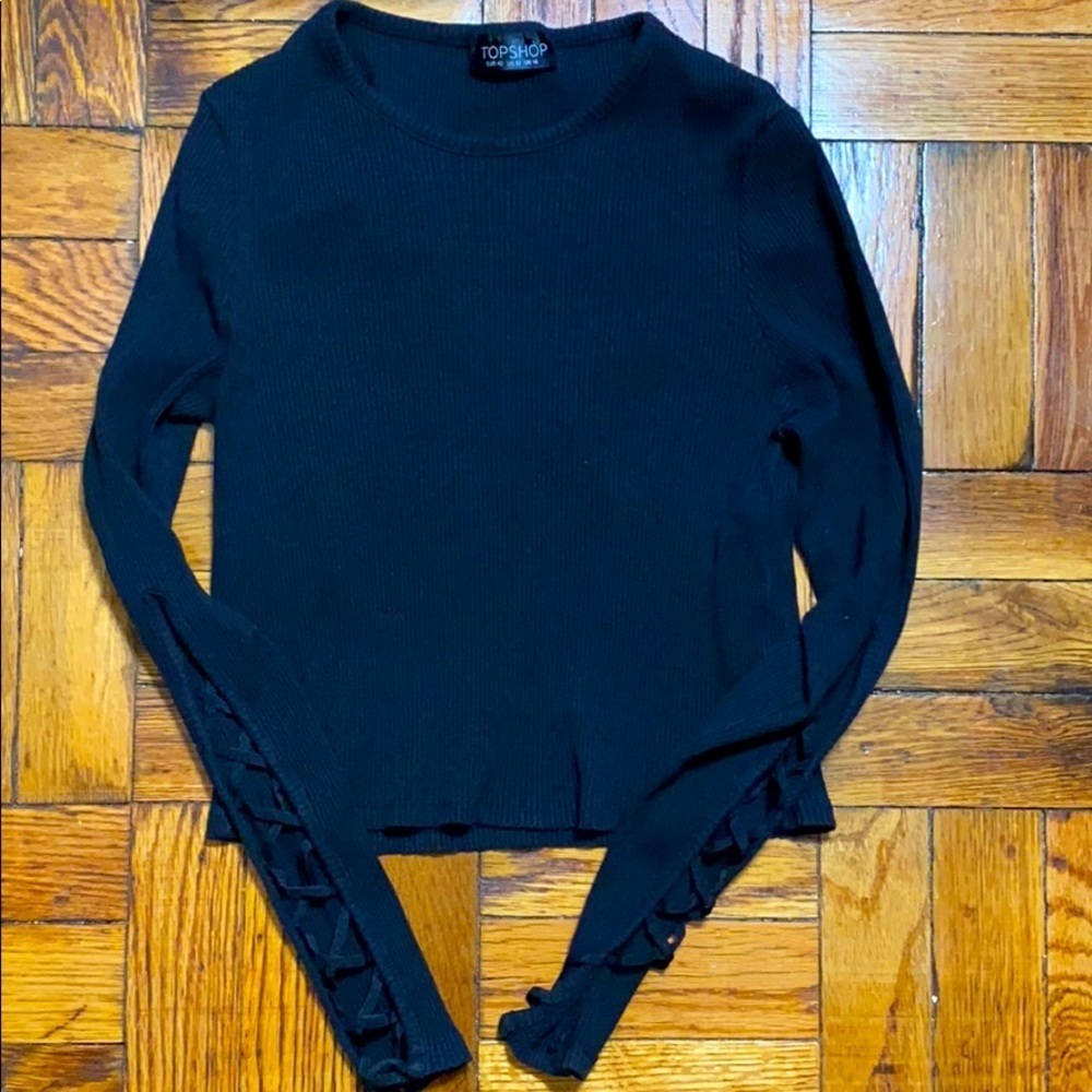 Topshop black crop top with design sleeve size: 10